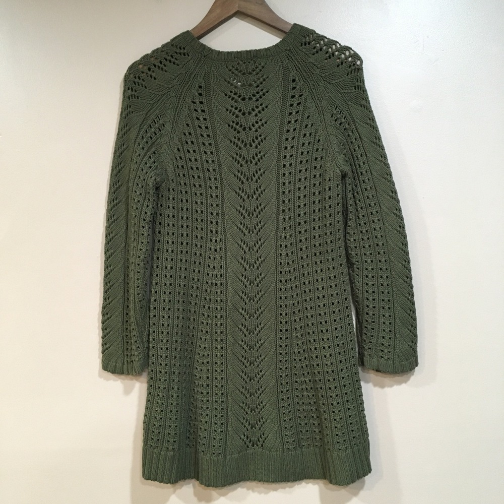 J.Jill Pointelle Open Knit Sweater Dress Women M Dark Green Forest Fairy Classic - Picture 7 of 12